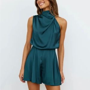 Teal silky romper shorts dress jumpsuit size small s